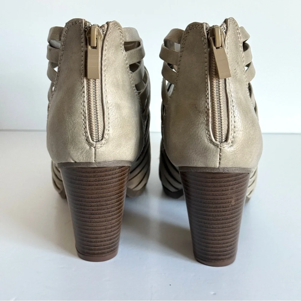 JC Grey Women's Strappy Heeled Ankle Boots Block Heel - Taupe Size 10 - Picture 9 of 13